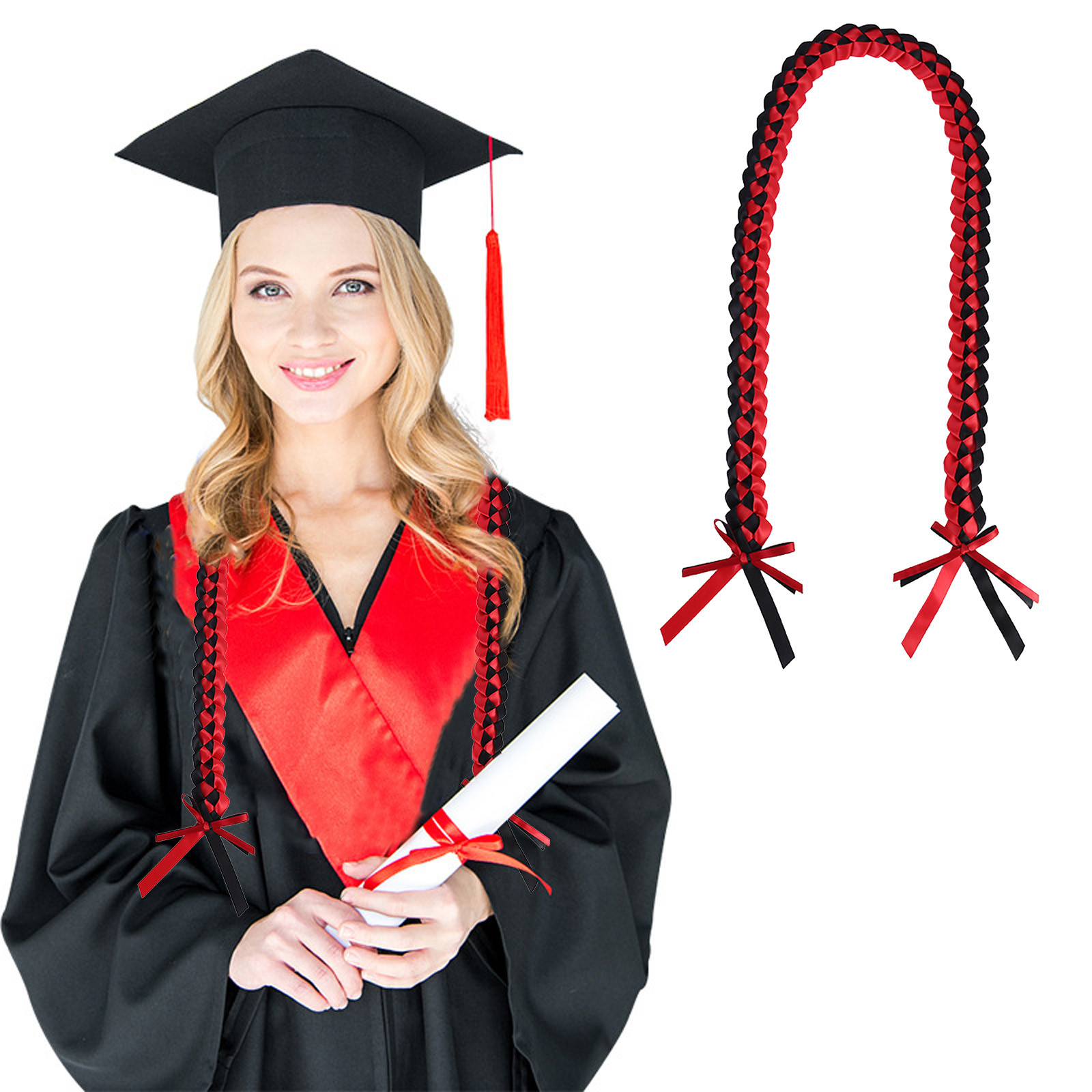 PRETXORVE Graduation Decor, Graduation Ribbon Leis Braid Color Congrats Graduates Leis Necklace for Graduation Party